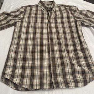 Carhartt Button Down Shirt  Mens Brown Plaid Relaxed Fit Medium